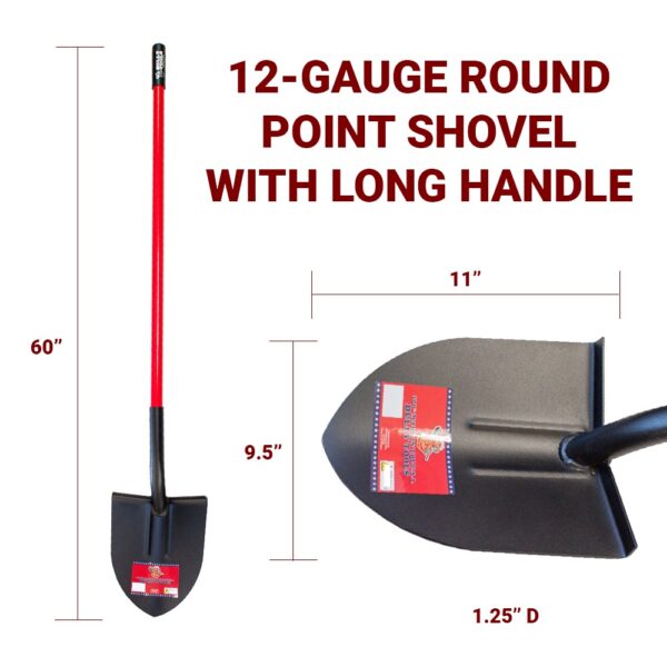 12-Gauge Round Point Long Handle measurements