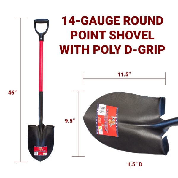14-Gauge Round Point Shovel with Fiberglass Handle and D-Grip dimensions