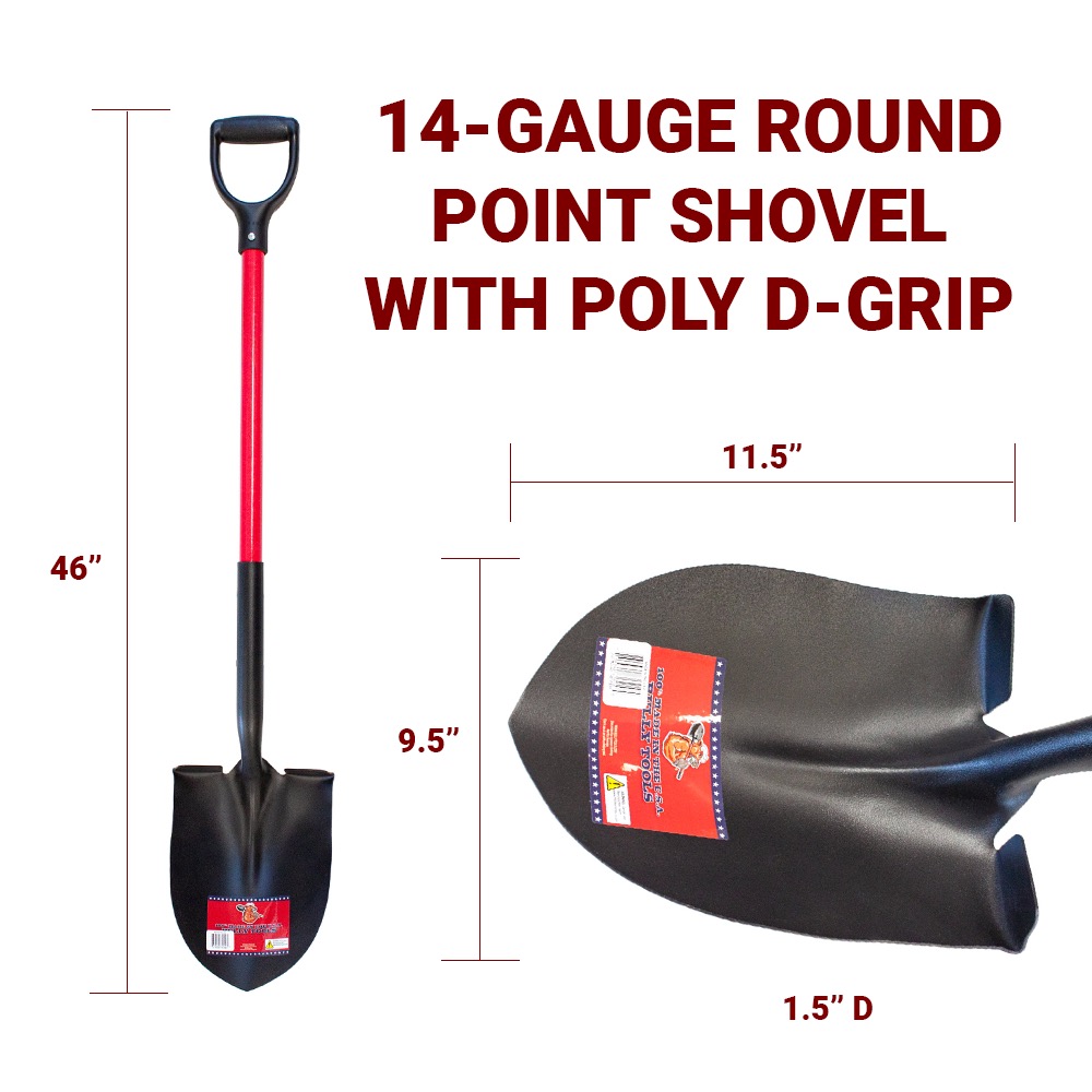 Bully Tools 82510 Round Point Shovel - 14-Gauge Steel With Fiberglass D-Grip Handle, 44" Length, Made In USA - View #7