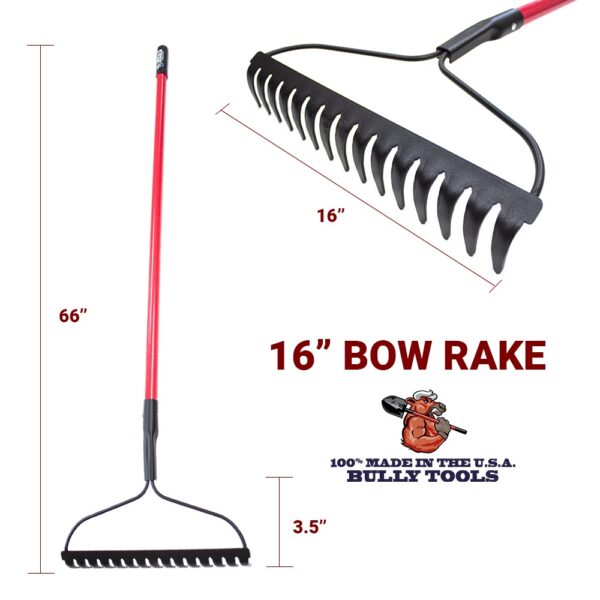 16" Bow Rake with 66" Handle dimensions