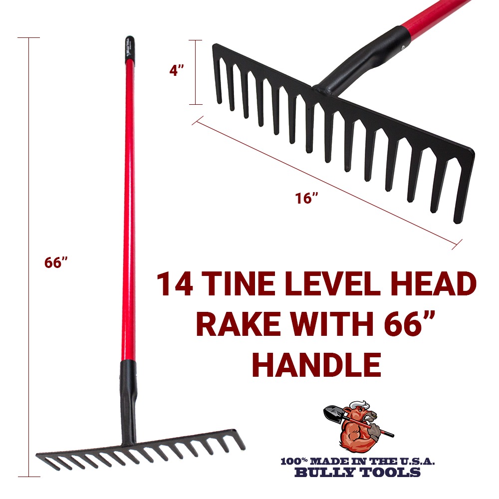 14-Tine Level Head Rake with Fiberglass Handle - Bully Tools, Inc.