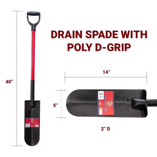 Drain Spade with Fiberglass Handle and D-Grip dimensions