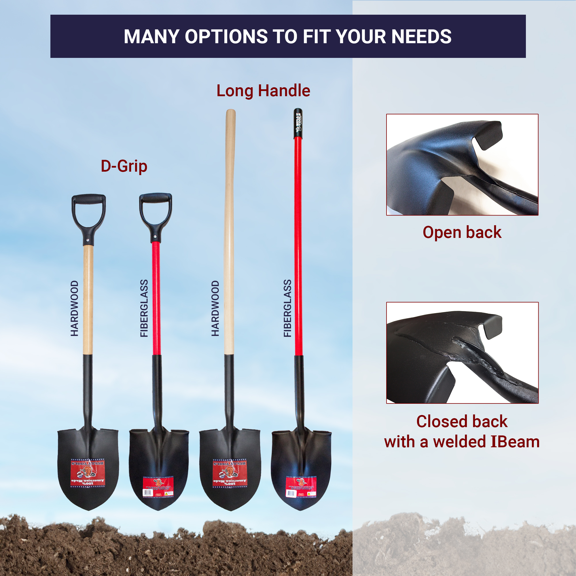 round-pt-options Round Point Shovel - 100% Made in the USA Bully Tools