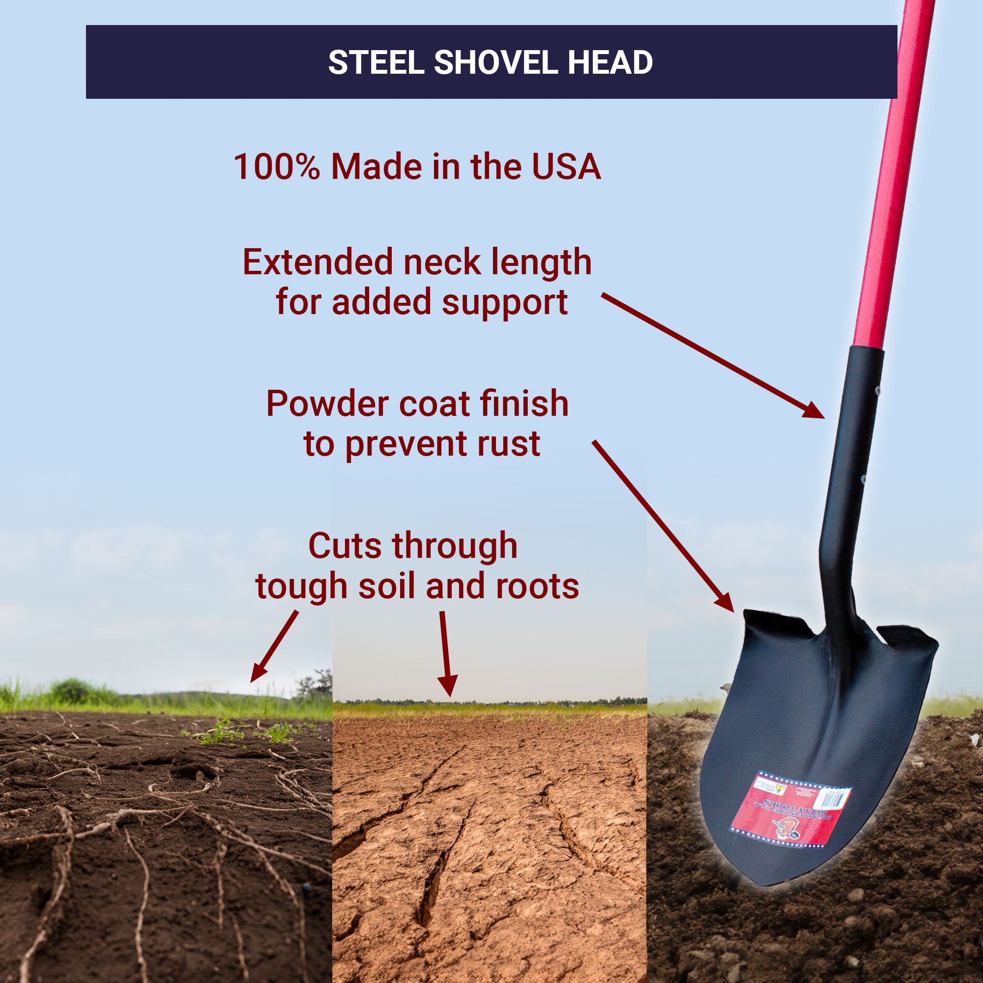 round-pt-shovel-head Round Point Shovel - 100% Made in the USA Bully Tools
