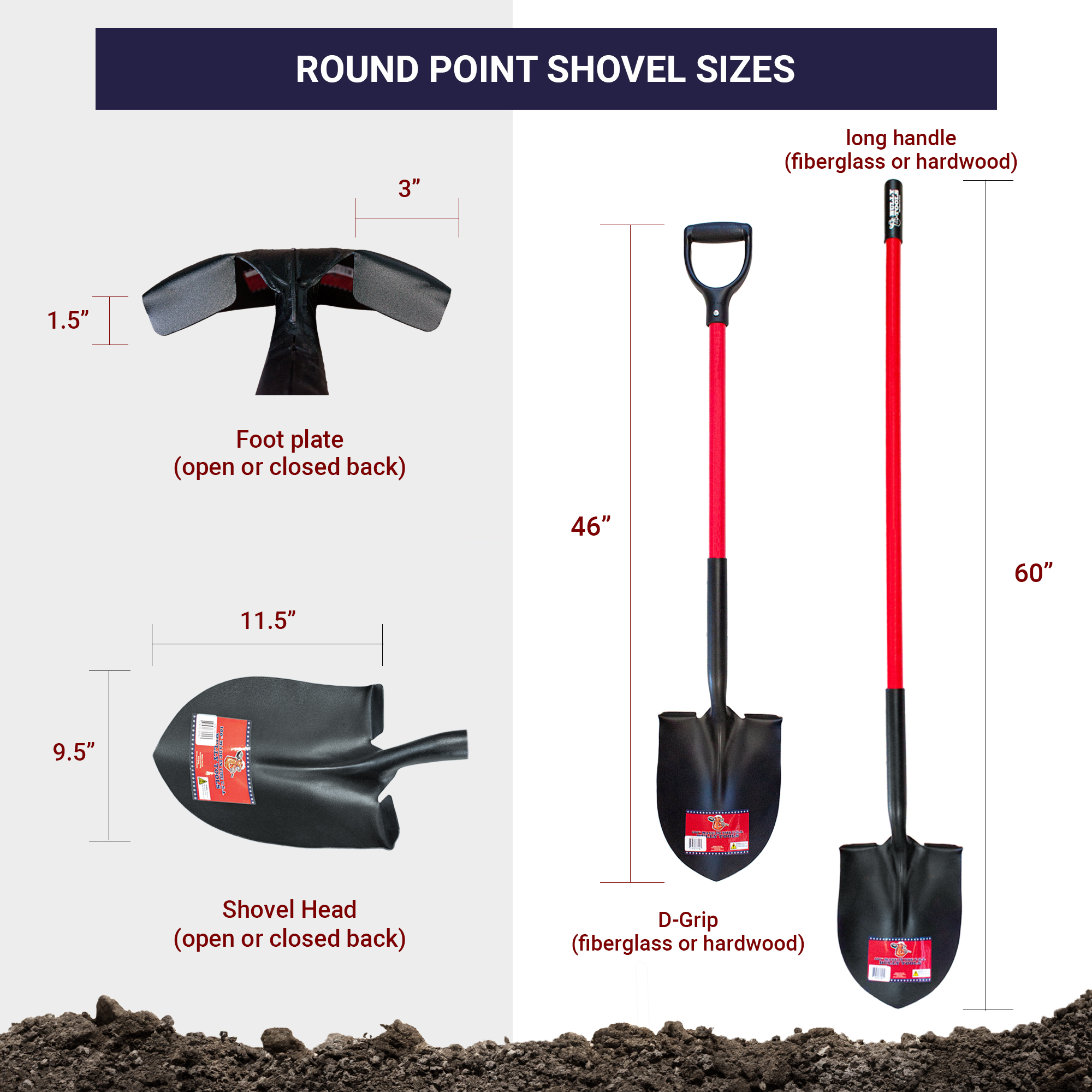 round-pt-sizes Round Point Shovel - 100% Made in the USA Bully Tools